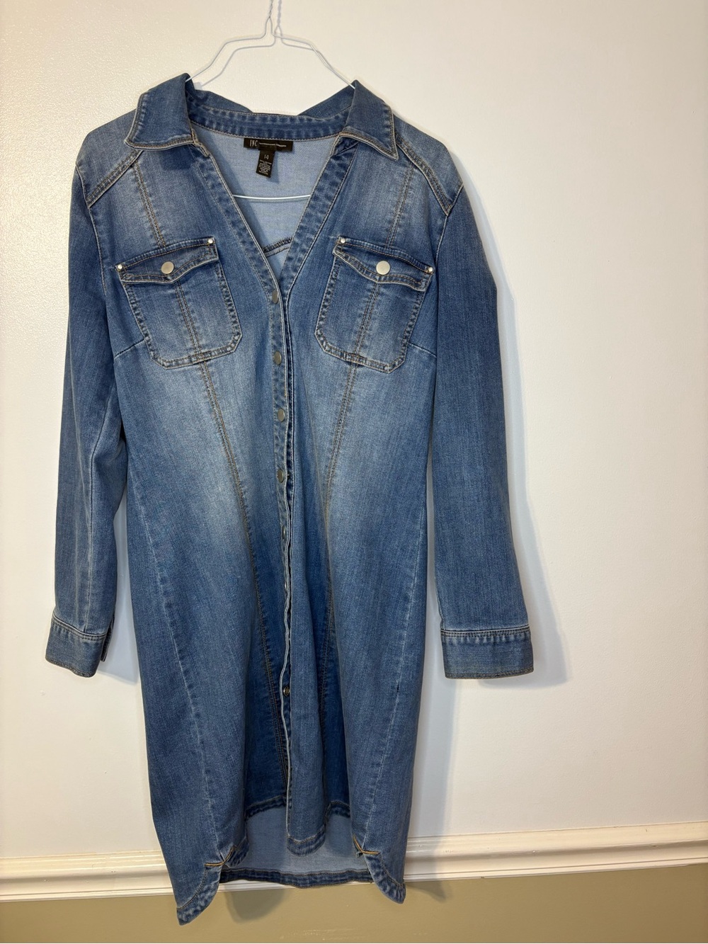 INC International Concepts Long Denim Tunic in Light Blue Wash